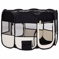 vidaXL Foldable Dog Playpen with Carrying Bag Black 125x125x61 cm Pet Run Cage - Additional view 2