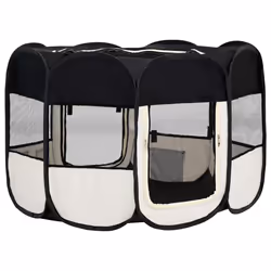 vidaXL Foldable Dog Playpen with Carrying Bag Black 125x125x61 cm Pet Run Cage - Additional view 4