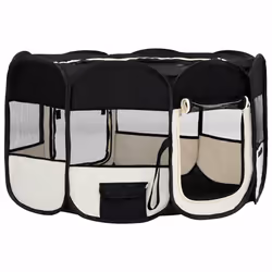 vidaXL Foldable Dog Playpen with Carrying Bag Black 145x145x61 cm Pet Run Cage - Additional view 2