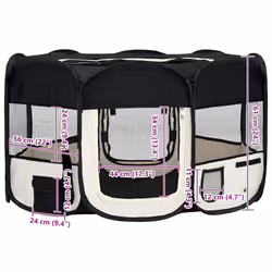 vidaXL Foldable Dog Playpen with Carrying Bag Black 145x145x61 cm Pet Run Cage - Additional view 3