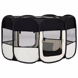 vidaXL Foldable Dog Playpen with Carrying Bag Black 145x145x61 cm Pet Run Cage - Additional view 4