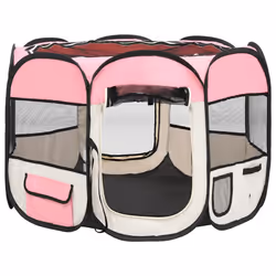vidaXL Foldable Dog Playpen with Carrying Bag Pink 90x90x58 cm Pet Run Cage - Additional view 2