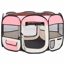 vidaXL Foldable Dog Playpen with Carrying Bag Pink 110x110x58 cm Pet Run Cage - Additional view 2