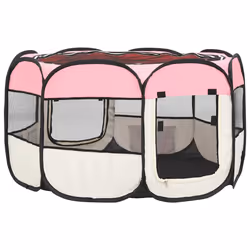 vidaXL Foldable Dog Playpen with Carrying Bag Pink 110x110x58 cm Pet Run Cage - Additional view 5