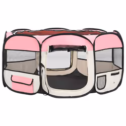 vidaXL Foldable Dog Playpen with Carrying Bag Pink 145x145x61 cm Pet Run Cage - Additional view 2