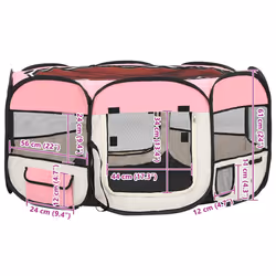 vidaXL Foldable Dog Playpen with Carrying Bag Pink 145x145x61 cm Pet Run Cage - Additional view 9