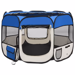 vidaXL Foldable Dog Playpen with Carrying Bag Blue 90x90x58 cm Pet Run Cage - Additional view 2