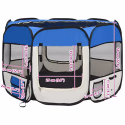 vidaXL Foldable Dog Playpen with Carrying Bag Blue 90x90x58 cm Pet Run Cage - Additional view 3