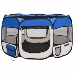 vidaXL Foldable Dog Playpen with Carrying Bag Blue 110x110x58 cm Pet Run Cage - Additional view 2