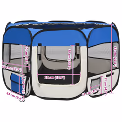 vidaXL Foldable Dog Playpen with Carrying Bag Blue 110x110x58 cm Pet Run Cage - Additional view 9