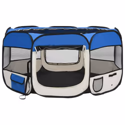 vidaXL Foldable Dog Playpen with Carrying Bag Blue 125x125x61 cm Pet Run Cage - Additional view 2