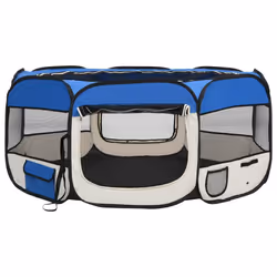 vidaXL Foldable Dog Playpen with Carrying Bag Blue 145x145x61 cm Pet Run Cage - Additional view 2