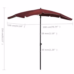 vidaXL Garden Parasol with Pole Sunshade Outdoor Umbrella Canopy Bordeaux Red - Additional view 5