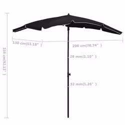 vidaXL Garden Parasol Sunshade Outdoor Umbrella Patio Canopy with Pole Black - Additional view 5