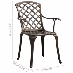 vidaXL 2x Garden Chairs Cast Aluminium Bronze Outdoor Patio Dining Dinner Seat - Additional view 7