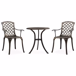 vidaXL Bistro Set 3 Piece Cast Aluminium Bronze Table and Chair Balcony Garden