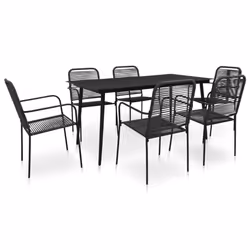 vidaXL Garden Dining Set 7 Piece Cotton Rope and Steel Black Furniture Set