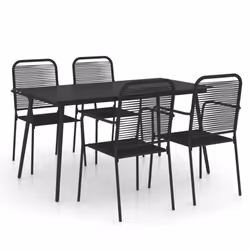 vidaXL Garden Dining Set 5 Piece Cotton Rope and Steel Black Dinner Furniture