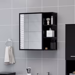 vidaXL Bathroom Mirror Cabinet Black Engineered Wood Home Wall Storage Rack