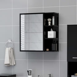vidaXL Bathroom Mirror Cabinet Black Engineered Wood Home Wall Storage Rack