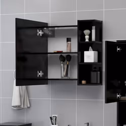 vidaXL Bathroom Mirror Cabinet Black Engineered Wood Home Wall Storage Rack