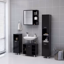 vidaXL Bathroom Mirror Cabinet Black Engineered Wood Home Wall Storage Rack - Additional view 5