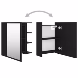 vidaXL Bathroom Mirror Cabinet Black Engineered Wood Home Wall Storage Rack - Additional view 6