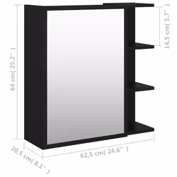 vidaXL Bathroom Mirror Cabinet Black Engineered Wood Home Wall Storage Rack - Additional view 9