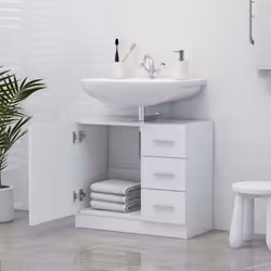 vidaXL Sink Cabinet White Engineered Wood Bathroom Cupboard Storage Organiser - Additional view 4
