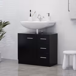 vidaXL Sink Cabinet Black Engineered Wood Bathroom Cupboard Storage Organiser