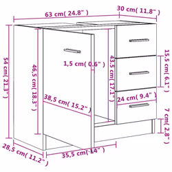 vidaXL Sink Cabinet Sonoma Oak Engineered Wood Home Cupboard Storage Organiser - Additional view 7