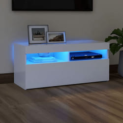 vidaXL TV Cabinet with LED Lights White Hifi Stand Desk TV Unit Hifi Cabinet