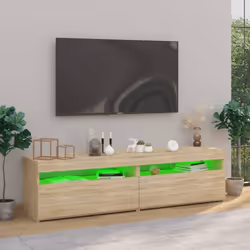 vidaXL 2x TV Cabinets with LED Lights Sonoma Oak Media Unit Home Furniture - Additional view 5