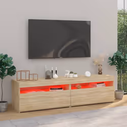vidaXL 2x TV Cabinets with LED Lights Sonoma Oak Media Unit Home Furniture - Additional view 6