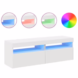 vidaXL 2x TV Cabinets with LED Lights White Hifi Stands Living Room Furniture