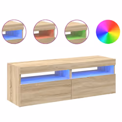 vidaXL 2x TV Cabinets with LED Lights Sonoma Oak Bedroom Hifi Stand Desks - Additional view 2