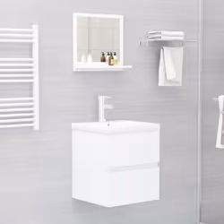 vidaXL Bathroom Mirror White Engineered Wood Rectangle Home Washroom Mirror - Additional view 6