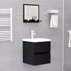 vidaXL Bathroom Mirror Black Engineered Wood Rectangle Home Washroom Mirror - Additional view 6