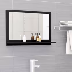 vidaXL Bathroom Mirror Black Engineered Wood Vanity Unit Home Washroom Mirror