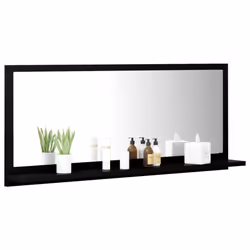 vidaXL Bathroom Mirror Black Engineered Wood Vanity Unit Home Washroom Mirror