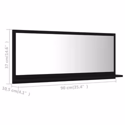 vidaXL Bathroom Mirror Black Engineered Wood Vanity Unit Home Washroom Mirror