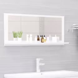 vidaXL Bathroom Mirror High Gloss White Engineered Wood Home Washroom Mirror