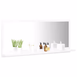 vidaXL Bathroom Mirror High Gloss White Engineered Wood Home Washroom Mirror