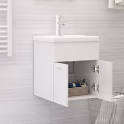 vidaXL Sink Cabinet High Gloss White Engineered Wood Storage Cupboard Rack - Additional view 7