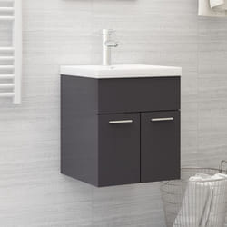 vidaXL Sink Cabinet High Gloss Grey Engineered Wood Storage Cupboard Rack