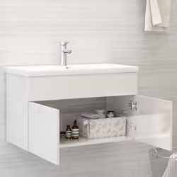 vidaXL Sink Cabinet High Gloss White Engineered Wood Laundry Room Rack Storage