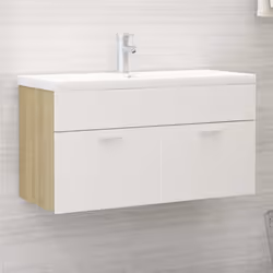vidaXL Sink Cabinet White and Sonoma Oak Engineered Wood Storage Cabinet Rack
