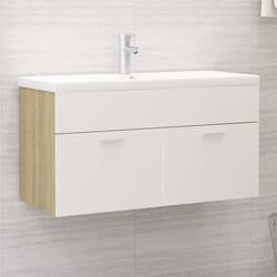vidaXL Sink Cabinet White and Sonoma Oak Engineered Wood Storage Cabinet Rack
