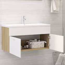 vidaXL Sink Cabinet White and Sonoma Oak Engineered Wood Storage Cabinet Rack