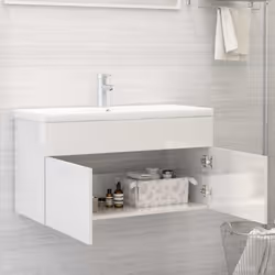 vidaXL Sink Cabinet High Gloss White Engineered Wood Storage Laundry Room Rack